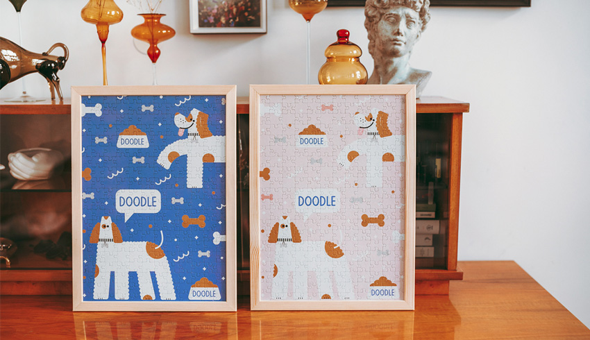 Projekt z portfolio - dwa motywy na puzzle dla marki Doodle Pals- wzór Weroniki Wolskiej.