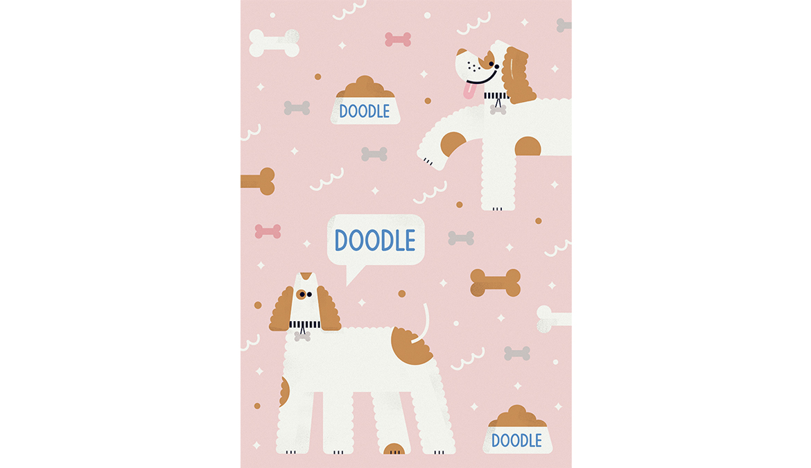 Projekt ilustracji na puzzle z psami rasy Doodle Pals- wzór Weroniki Wolskiej.
