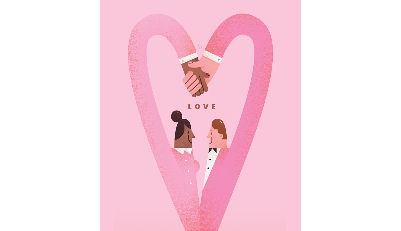 Postacie tworzące serce z rąk "Love" - autorskie projekty plakatów i ilustracji graficznych Weroniki Wolskiej.