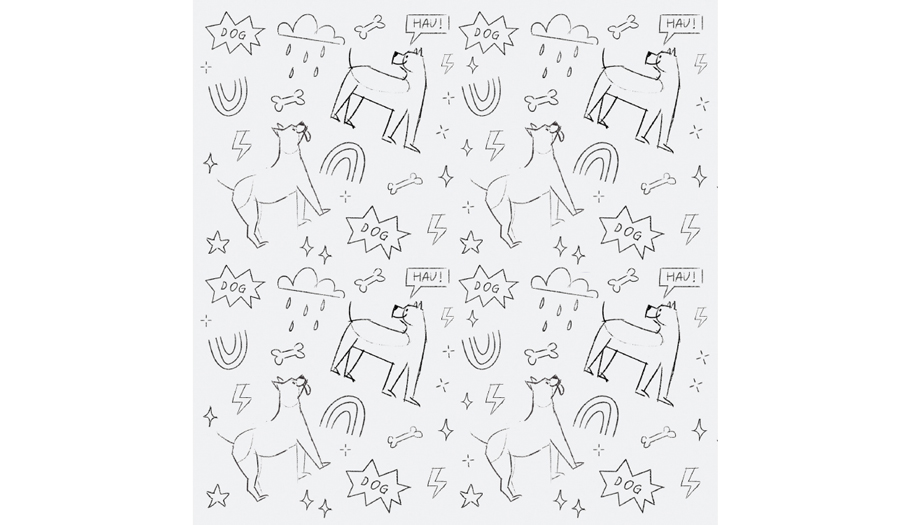 Szkicowy projekt patternu ilustracji, grafiki dla marki z akcesoriami dla psów - wzór Weroniki Wolskiej